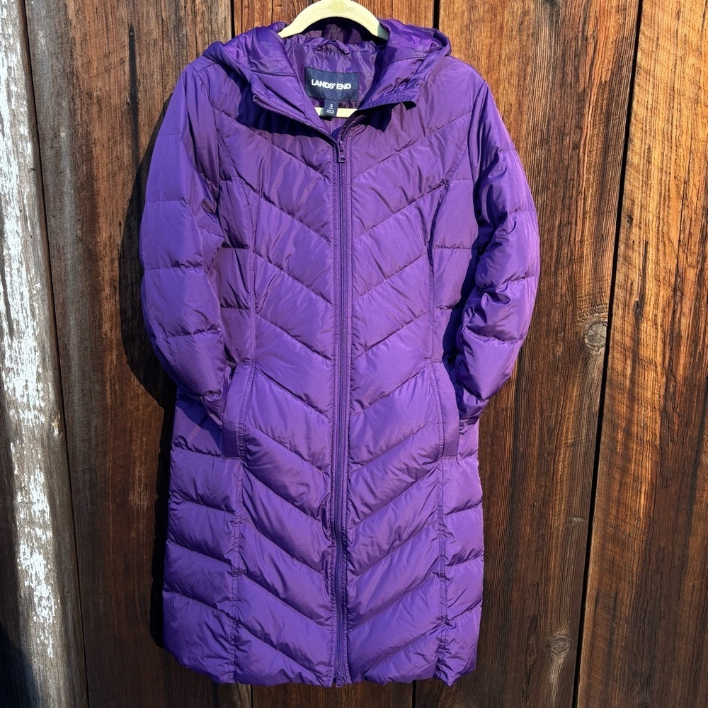 Lands End Down Puffer Coat 600 80/20 Deep Purple Hood Size S 6-8 - Picture 3 of 11